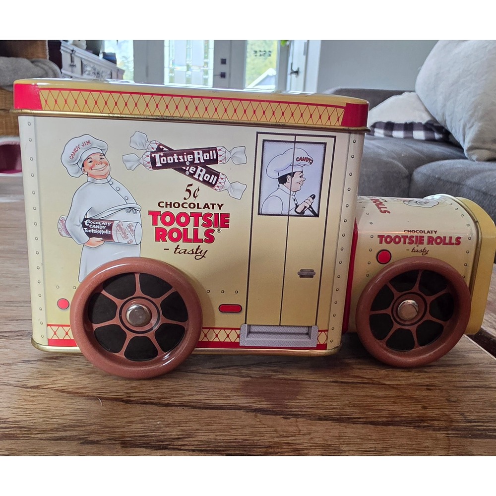 Vintage Tootsie Roll Chocolaty Tasty Candy Delivery Truck Metal Tin